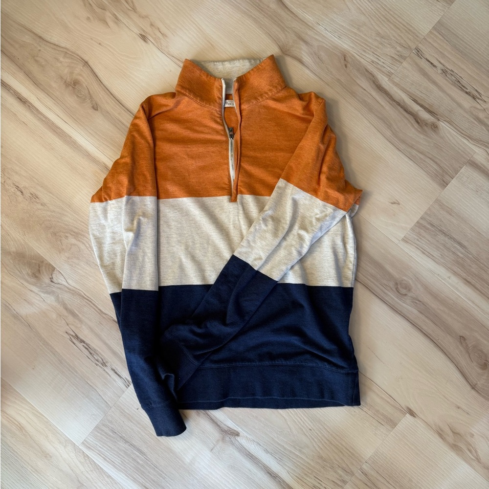 Peter Millar Orange, Cream and Blue Quarter Zip